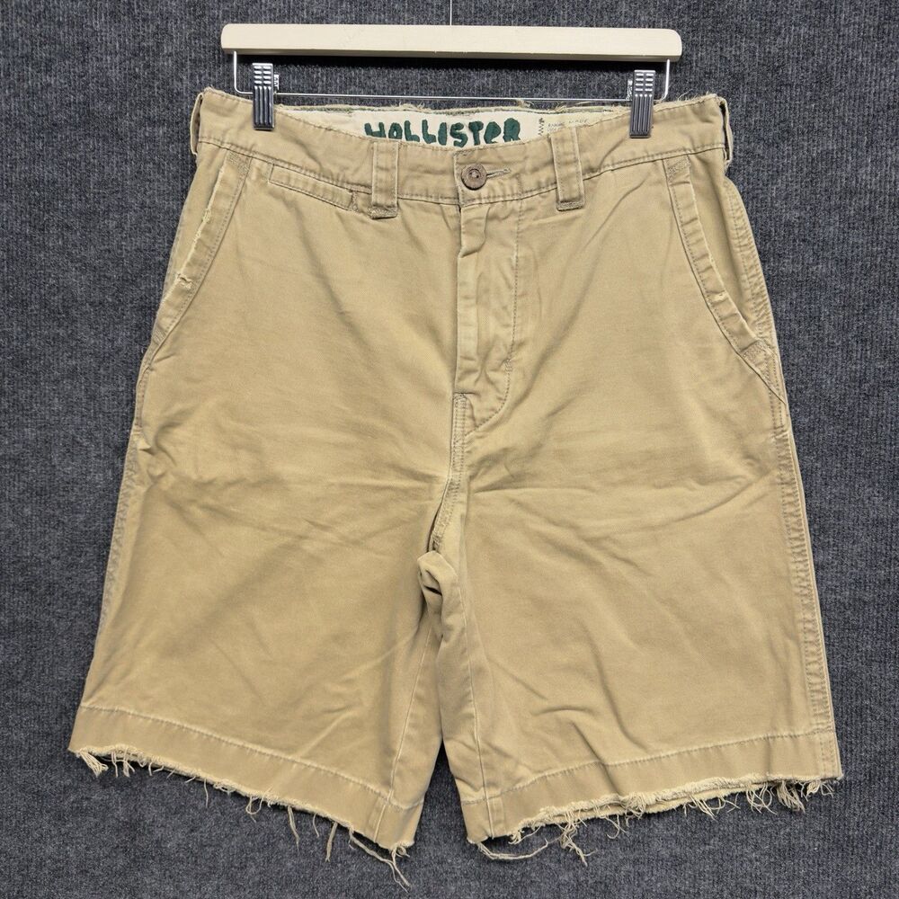 Vintage Hollister Y2K Distressed Khaki Chino Shorts Size 30 Beige Tan Skater NYC